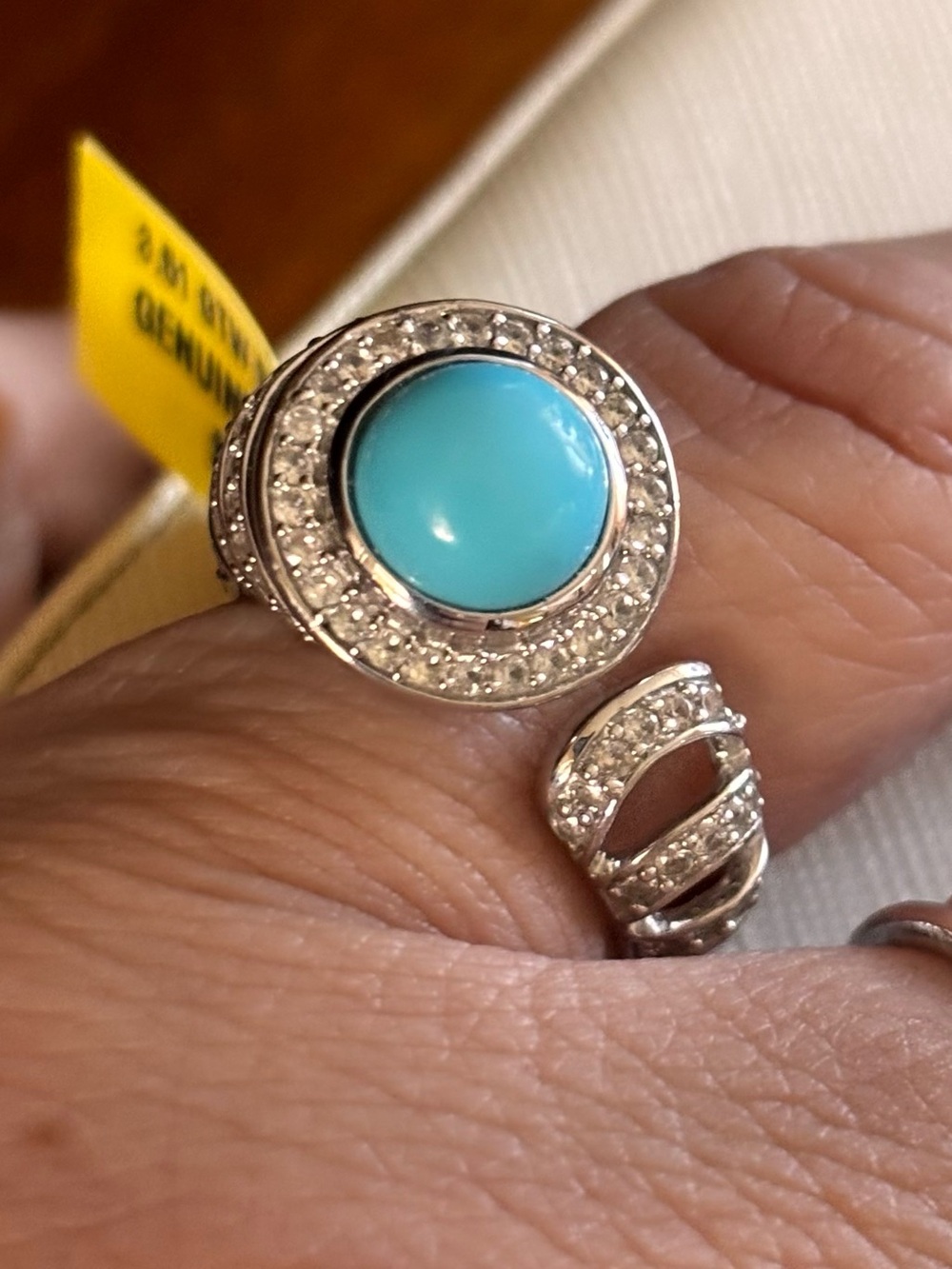 Genuine Turquoise Halo Silver Ring
